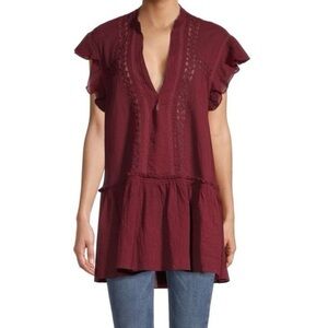 Free People Deep Red Ruffle Tunic